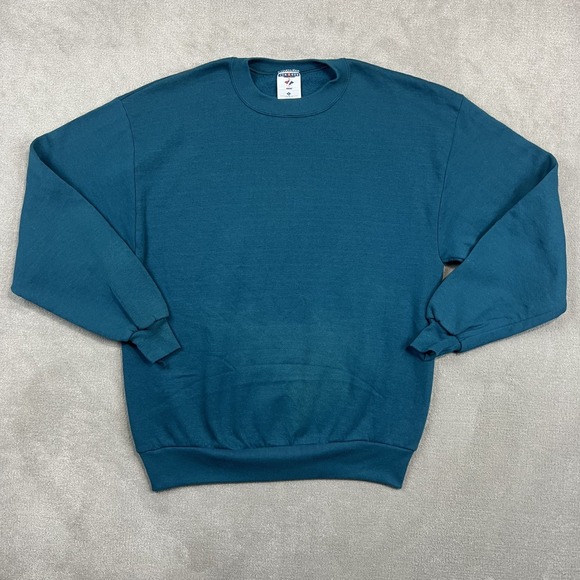 Jerzees Vintage 90s Blank Crewneck Sweatshirt Large Teal USA Made Streetwear — photo 2